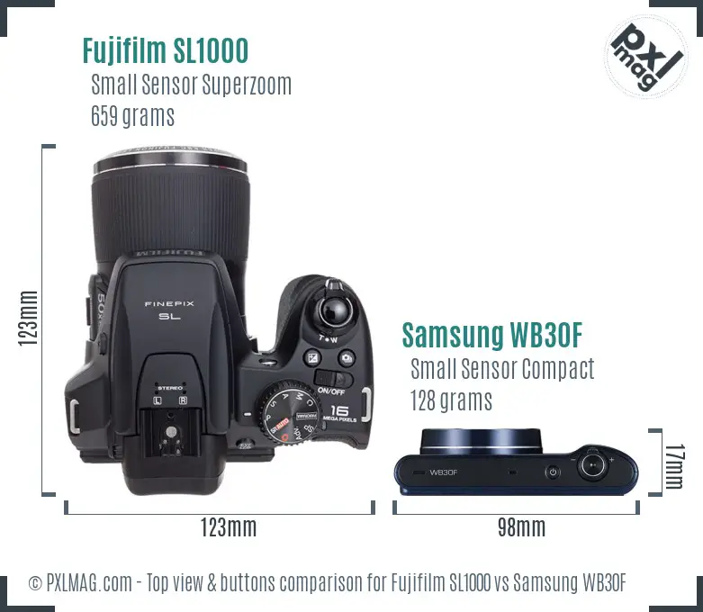 Fujifilm SL1000 vs Samsung WB30F top view buttons comparison