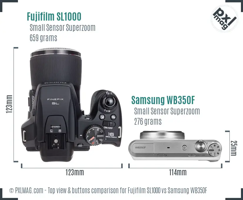 Fujifilm SL1000 vs Samsung WB350F top view buttons comparison