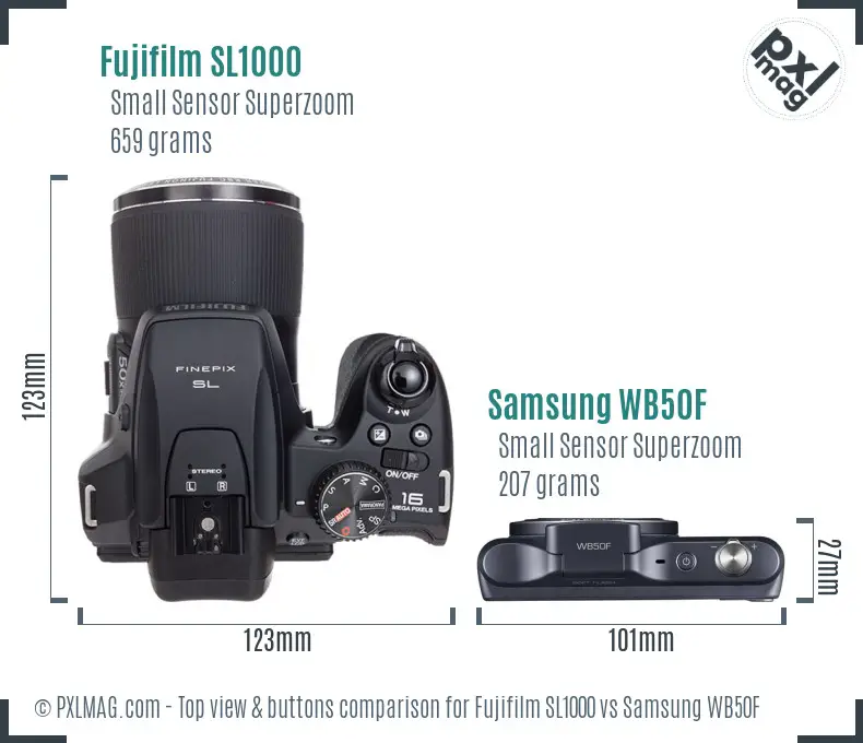 Fujifilm SL1000 vs Samsung WB50F top view buttons comparison