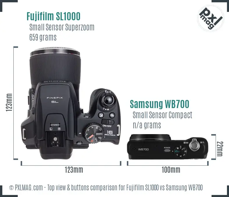 Fujifilm SL1000 vs Samsung WB700 top view buttons comparison