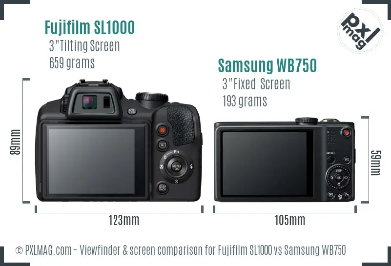 Fujifilm SL1000 vs Samsung WB750 Screen and Viewfinder comparison