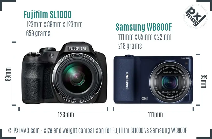 Fujifilm SL1000 vs Samsung WB800F size comparison