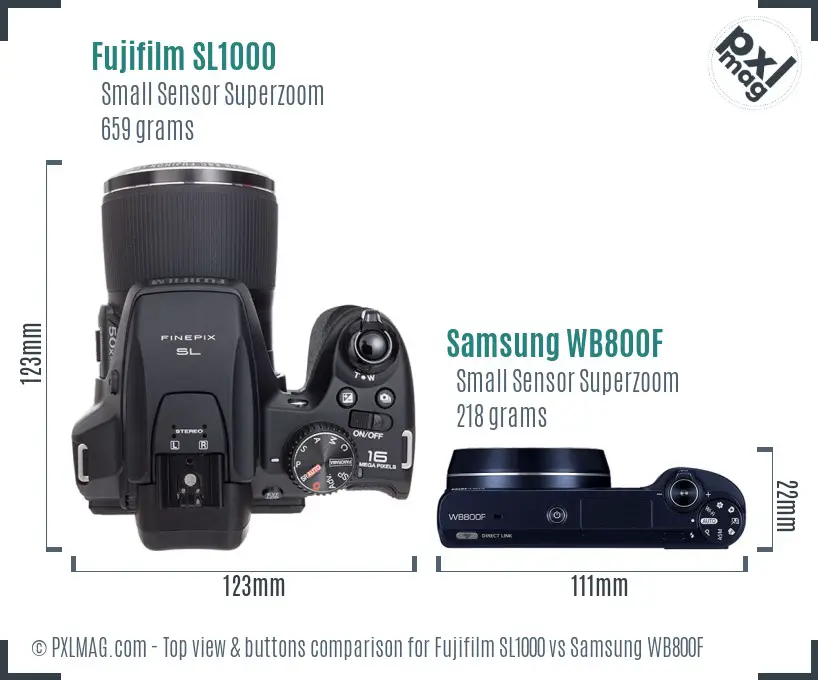 Fujifilm SL1000 vs Samsung WB800F top view buttons comparison