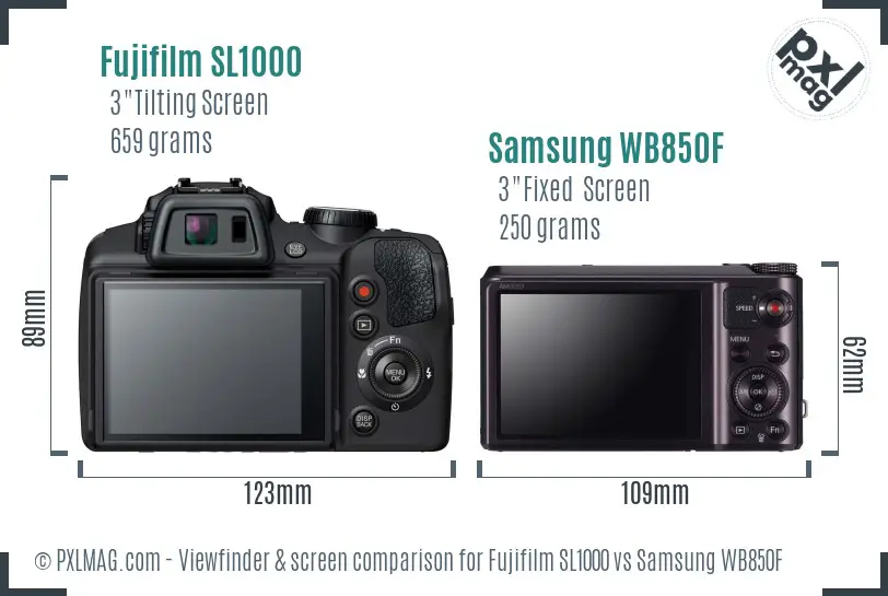 Fujifilm SL1000 vs Samsung WB850F Screen and Viewfinder comparison