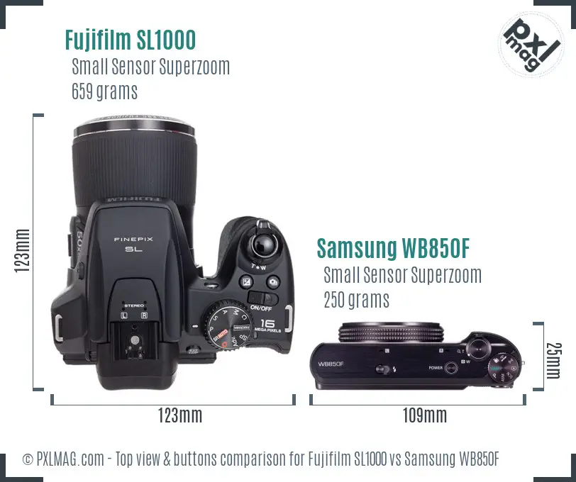 Fujifilm SL1000 vs Samsung WB850F top view buttons comparison