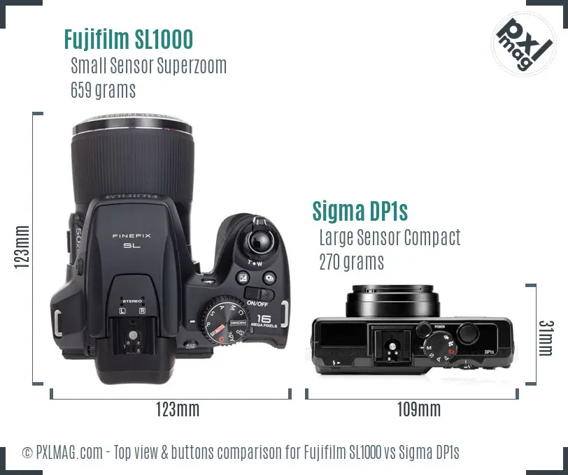 Fujifilm SL1000 vs Sigma DP1s top view buttons comparison