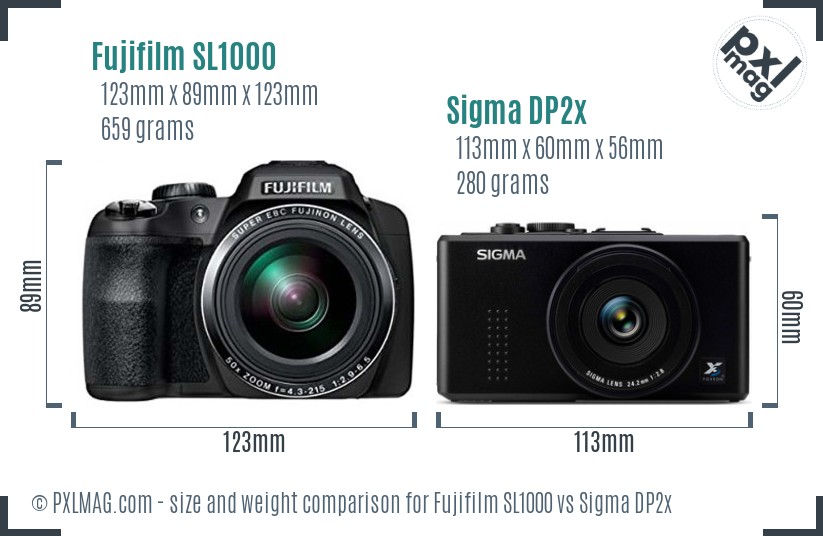 Fujifilm SL1000 vs Sigma DP2x size comparison Fujifilm SL1000 vs Sigma DP2x size comparison