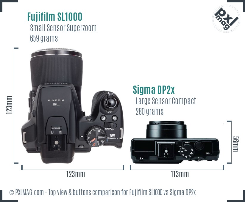 Fujifilm SL1000 vs Sigma DP2x top view buttons comparison