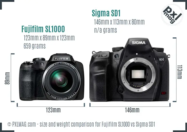 Fujifilm SL1000 vs Sigma SD1 size comparison