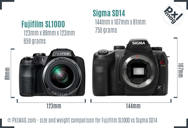 Fujifilm SL1000 vs Sigma SD14 size comparison Fujifilm SL1000 vs Sigma SD14 size comparison
