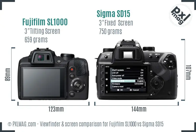 Fujifilm SL1000 vs Sigma SD15 Screen and Viewfinder comparison
