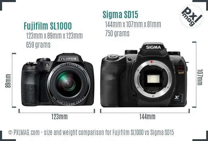 Fujifilm SL1000 vs Sigma SD15 size comparison