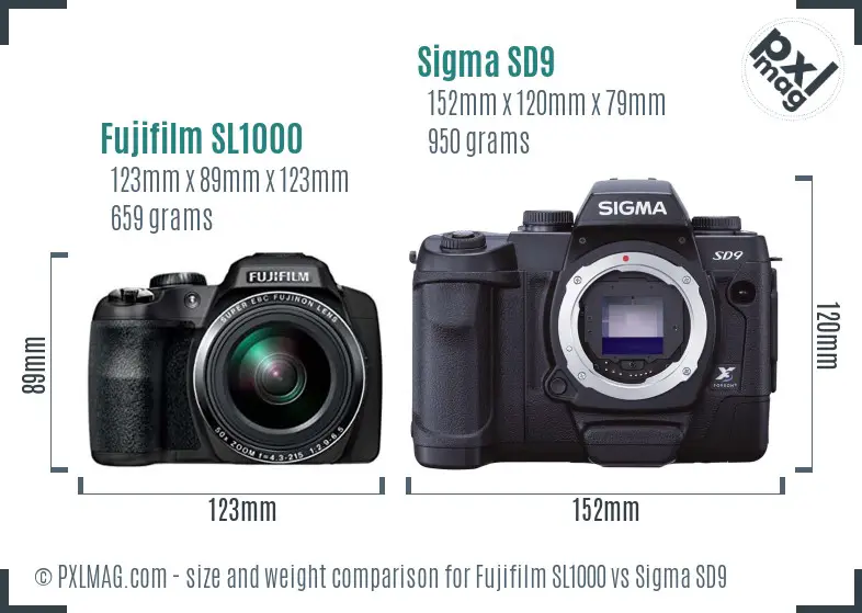 Fujifilm SL1000 vs Sigma SD9 size comparison