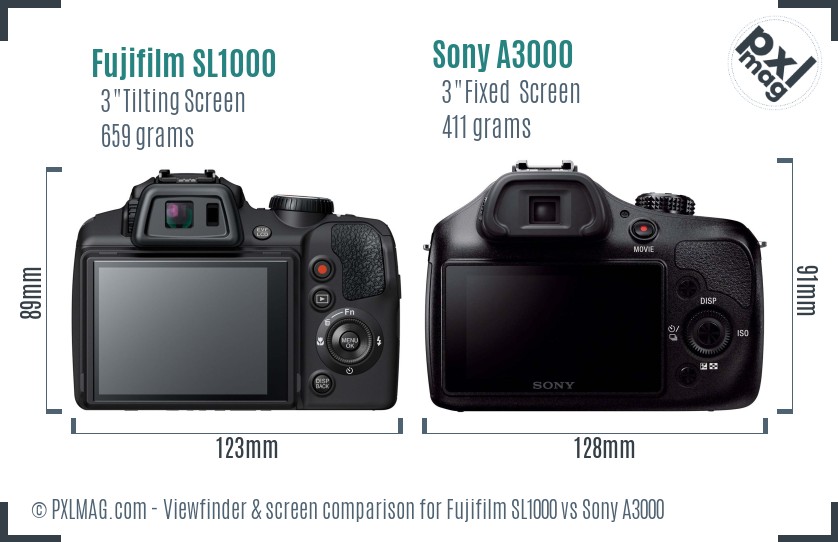 Fujifilm SL1000 vs Sony A3000 Screen and Viewfinder comparison