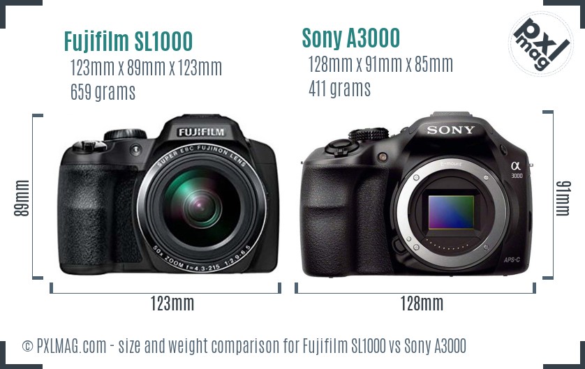Fujifilm SL1000 vs Sony A3000 size comparison Fujifilm SL1000 vs Sony A3000 size comparison