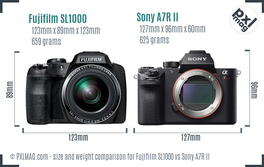 Fujifilm SL1000 vs Sony A7R II size comparison
