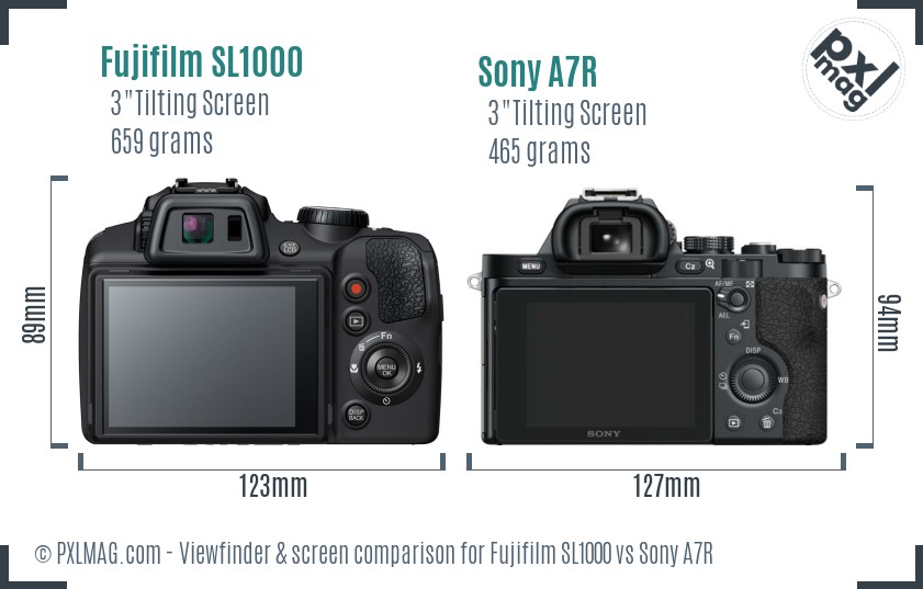 Fujifilm SL1000 vs Sony A7R Screen and Viewfinder comparison