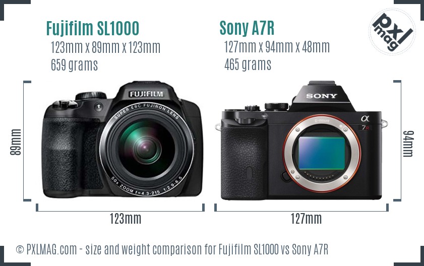 Fujifilm SL1000 vs Sony A7R size comparison
