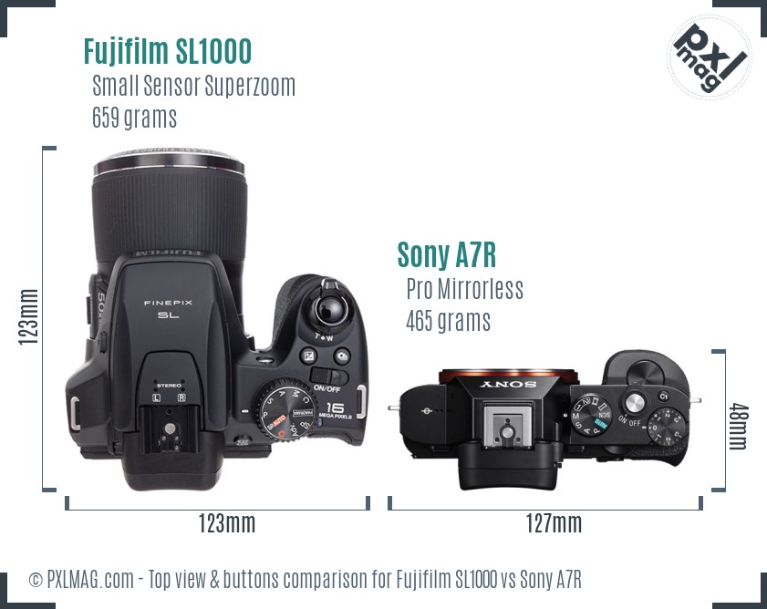 Fujifilm SL1000 vs Sony A7R top view buttons comparison
