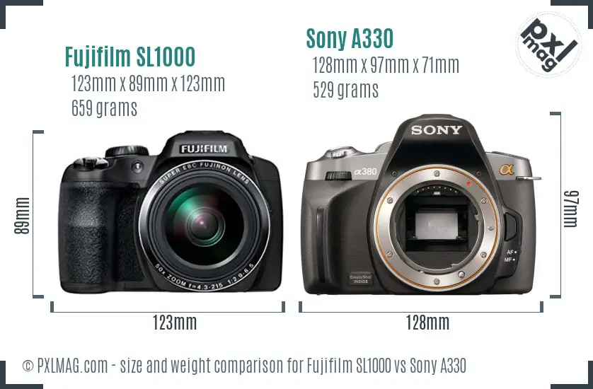 Fujifilm SL1000 vs Sony A330 size comparison