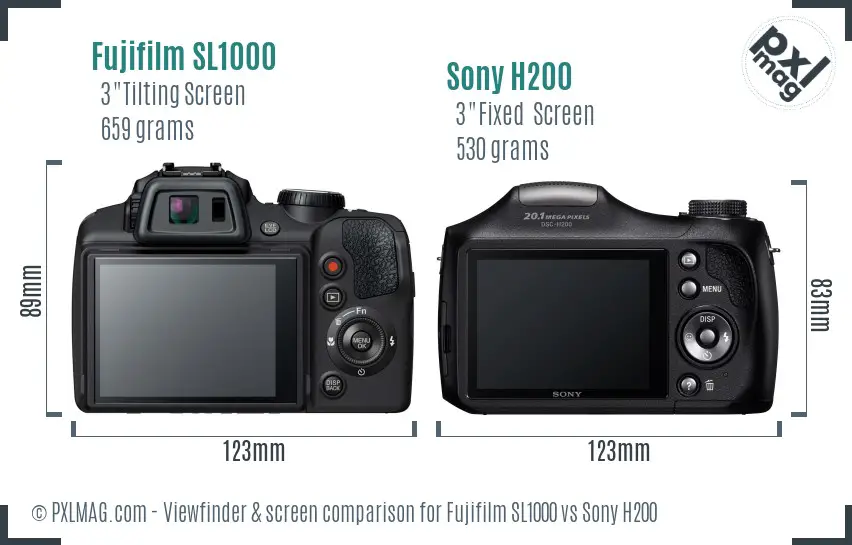 Fujifilm SL1000 vs Sony H200 Screen and Viewfinder comparison
