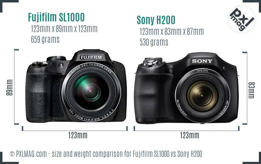 Fujifilm SL1000 vs Sony H200 size comparison