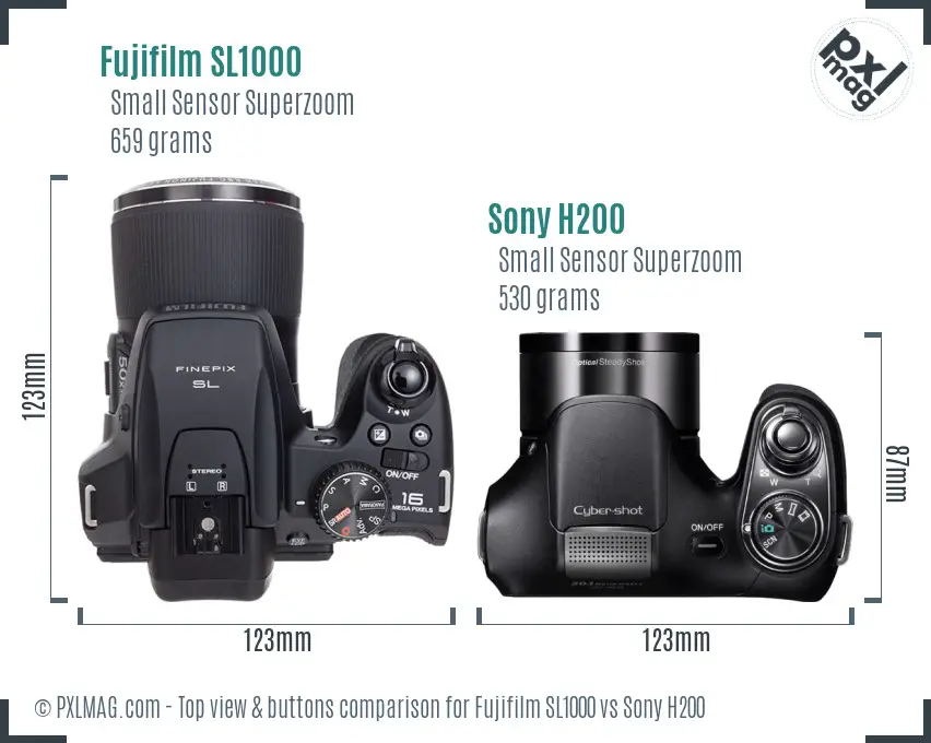 Fujifilm SL1000 vs Sony H200 top view buttons comparison