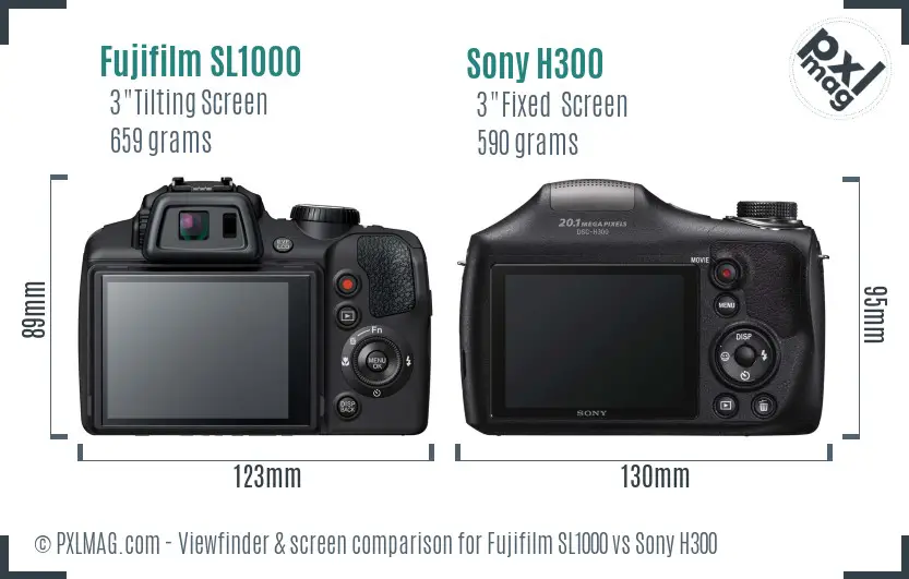 Fujifilm SL1000 vs Sony H300 Screen and Viewfinder comparison