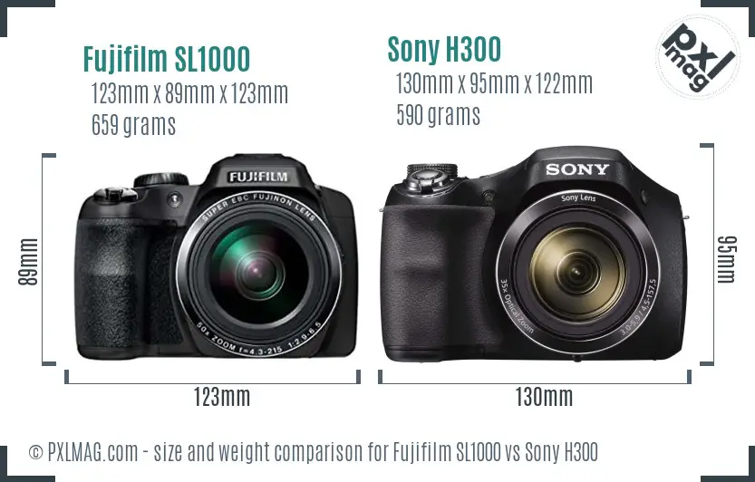Fujifilm SL1000 vs Sony H300 size comparison
