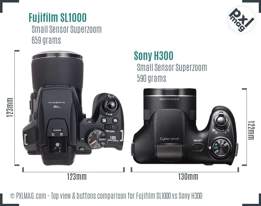 Fujifilm SL1000 vs Sony H300 top view buttons comparison
