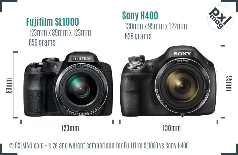 Fujifilm SL1000 vs Sony H400 size comparison