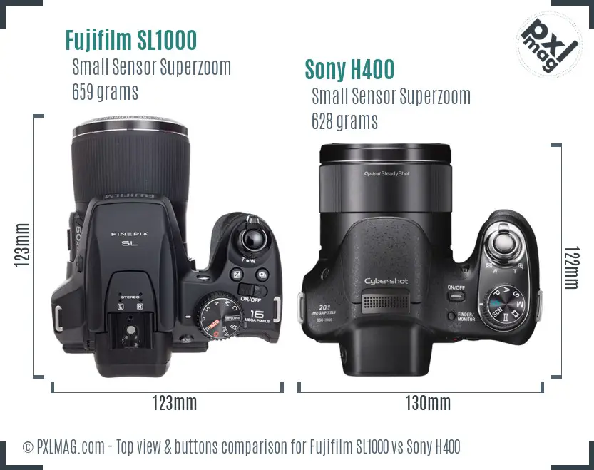 Fujifilm SL1000 vs Sony H400 top view buttons comparison