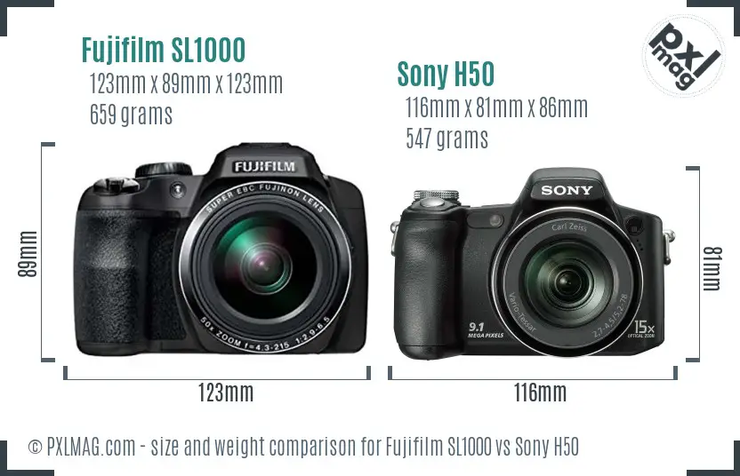 Fujifilm SL1000 vs Sony H50 size comparison Fujifilm SL1000 vs Sony H50 size comparison
