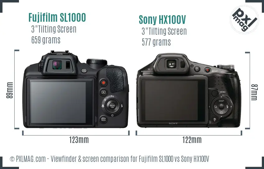 Fujifilm SL1000 vs Sony HX100V Screen and Viewfinder comparison