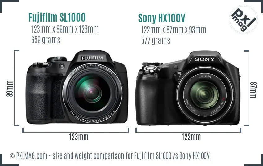 Fujifilm SL1000 vs Sony HX100V size comparison