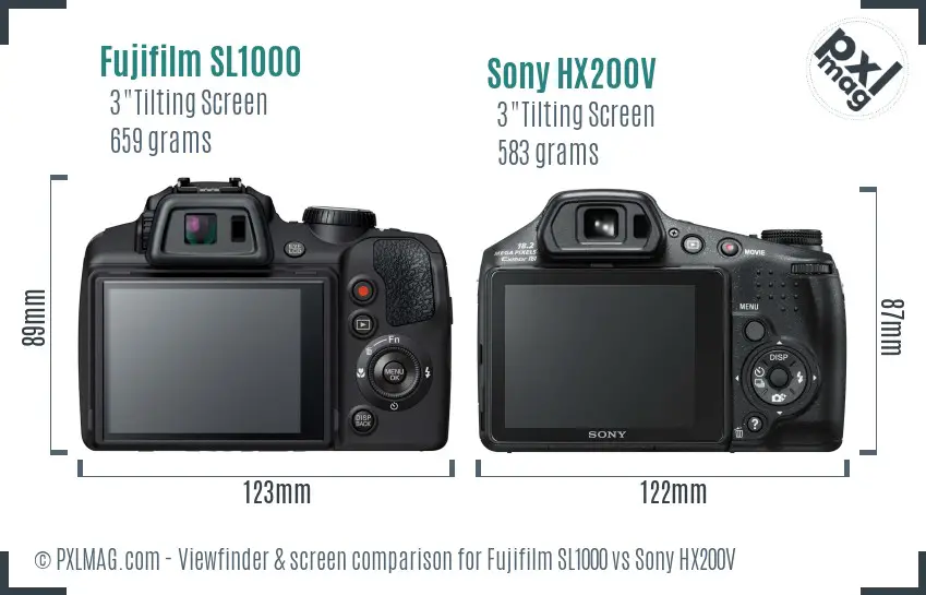 Fujifilm SL1000 vs Sony HX200V Screen and Viewfinder comparison