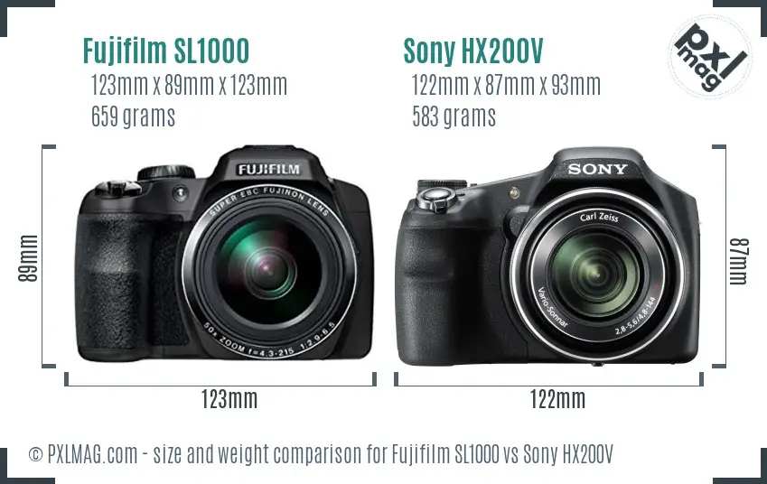 Fujifilm SL1000 vs Sony HX200V size comparison