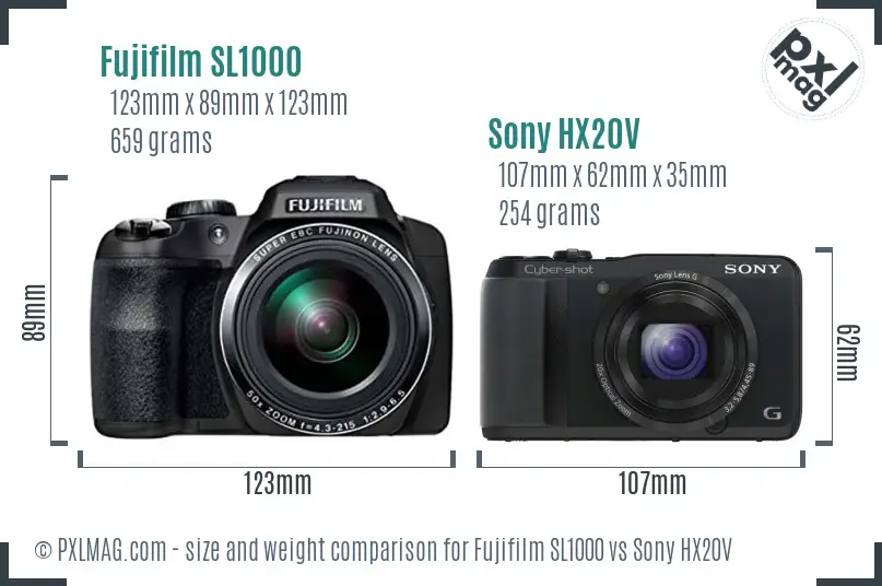 Fujifilm SL1000 vs Sony HX20V size comparison Fujifilm SL1000 vs Sony HX20V size comparison