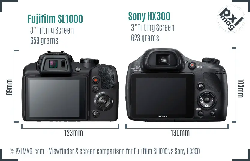 Fujifilm SL1000 vs Sony HX300 Screen and Viewfinder comparison