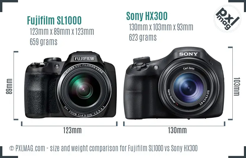 Fujifilm SL1000 vs Sony HX300 size comparison