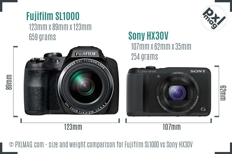 Fujifilm SL1000 vs Sony HX30V size comparison