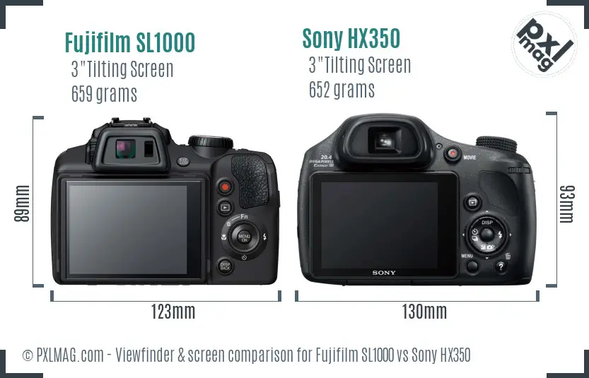 Fujifilm SL1000 vs Sony HX350 Screen and Viewfinder comparison