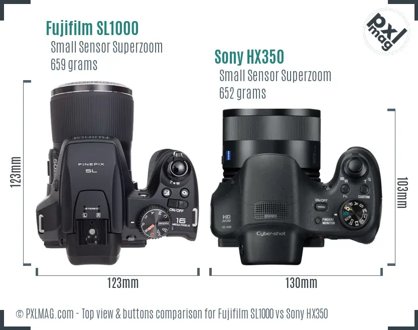 Fujifilm SL1000 vs Sony HX350 top view buttons comparison