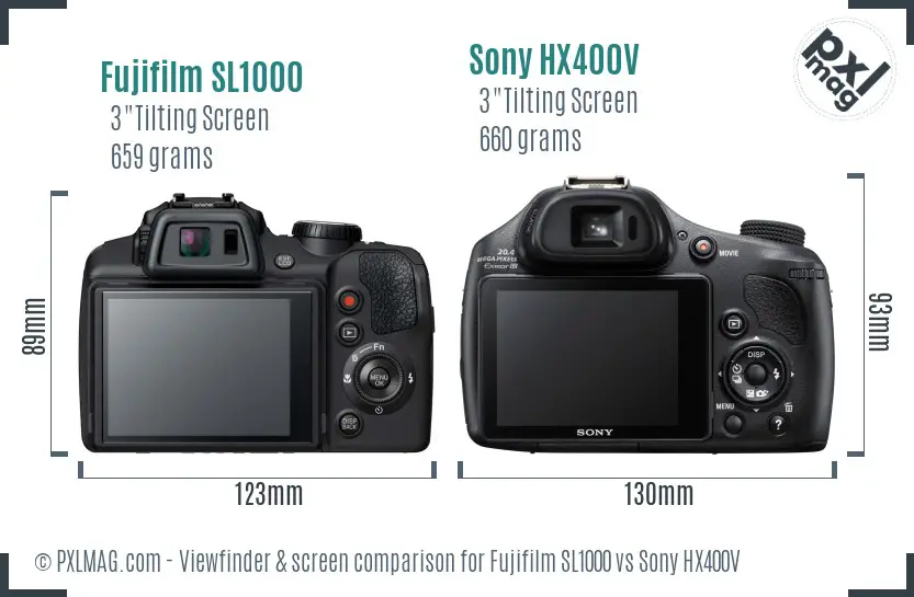 Fujifilm SL1000 vs Sony HX400V Screen and Viewfinder comparison