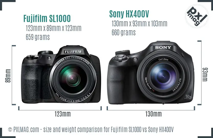 Fujifilm SL1000 vs Sony HX400V size comparison