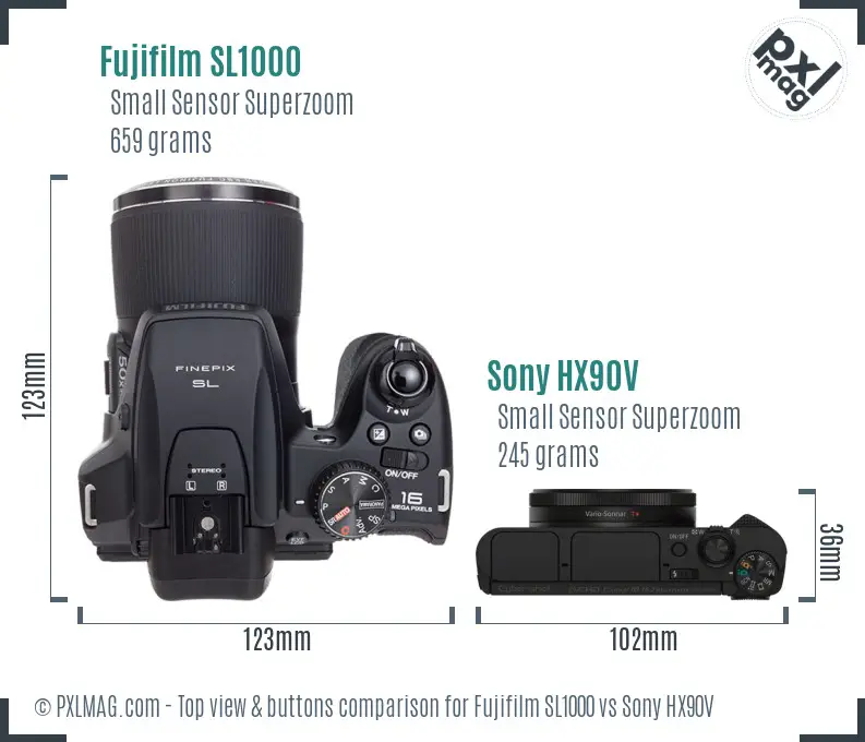 Fujifilm SL1000 vs Sony HX90V top view buttons comparison