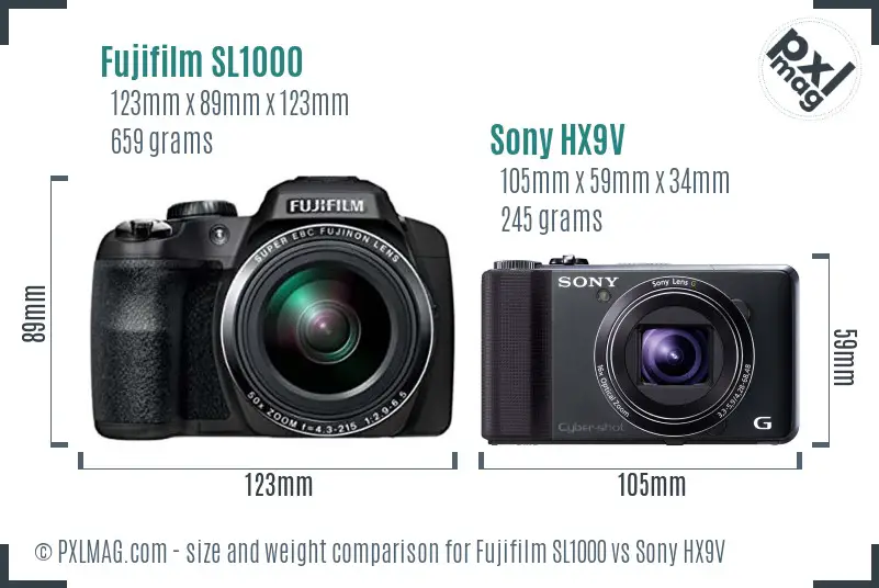 Fujifilm SL1000 vs Sony HX9V size comparison