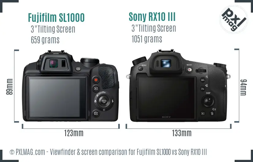 Fujifilm SL1000 vs Sony RX10 III Screen and Viewfinder comparison
