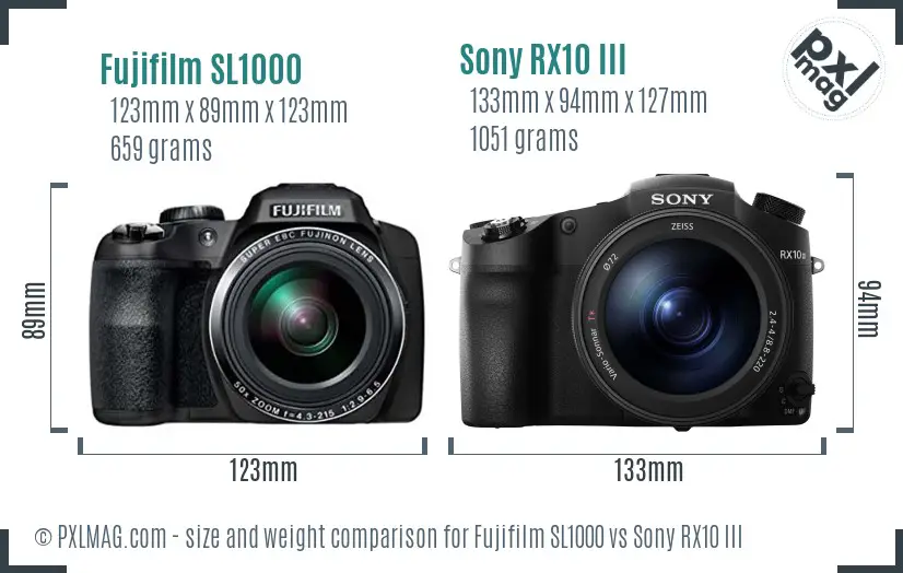 Fujifilm SL1000 vs Sony RX10 III size comparison