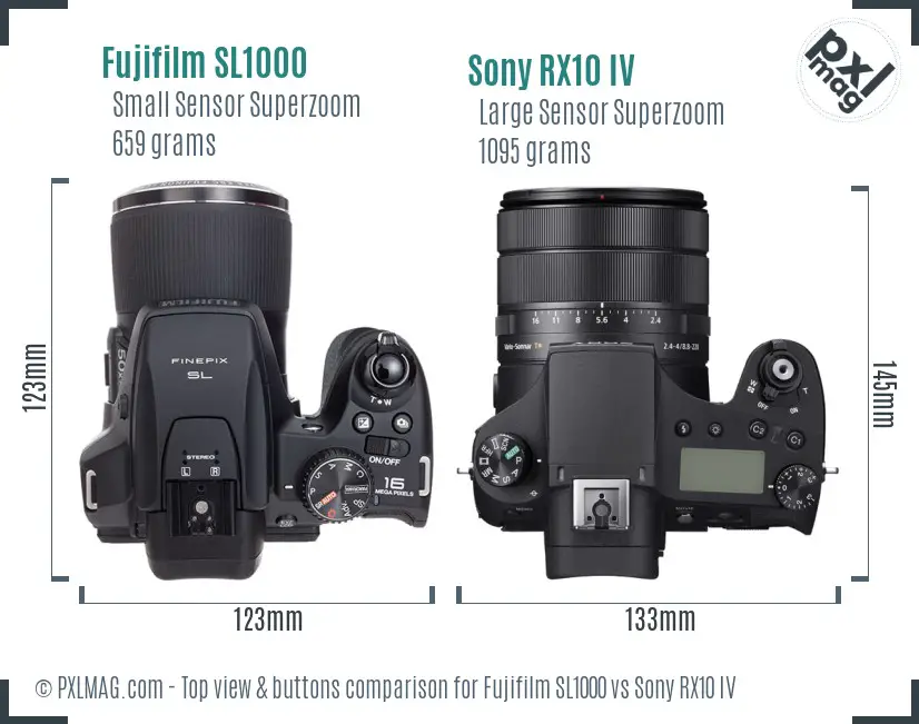 Fujifilm SL1000 vs Sony RX10 IV top view buttons comparison
